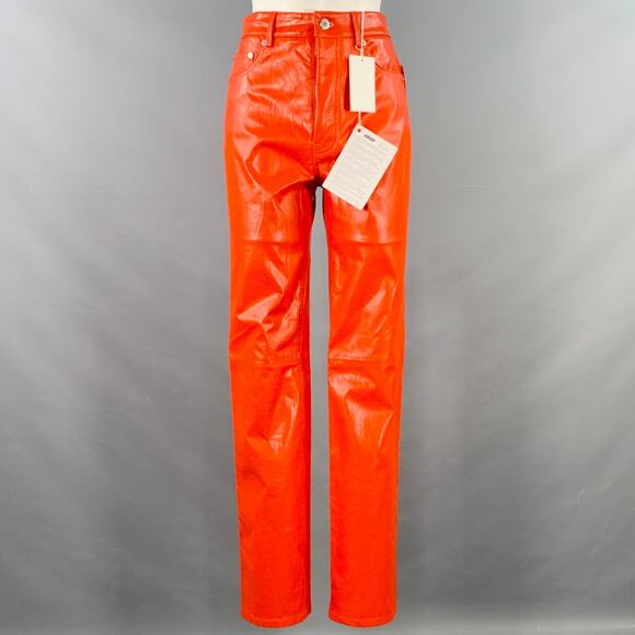 HELMUT LANG Size 2 Magma Orange Lambskin Leather Jean Cut Casual Pants - Picture 1 of 6